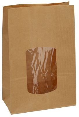Blokbodemzakjes Kraft & Venster 20x10x31cm 1500ml 90grams 50stuks Blokbodemzakjes Kraft & Venster 20x10x31cm 1500ml 90grams 50stuks