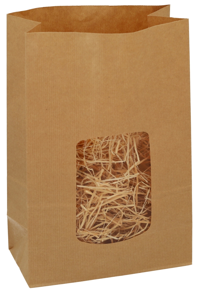 Blokbodemzakjes Kraft & Venster 20x10x31cm 1500ml 90grams 50stuks Blokbodemzakjes Kraft & Venster 20x10x31cm 1500ml 90grams 50stuks