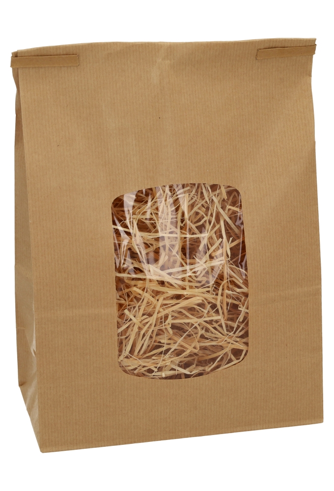Blokbodemzakjes Kraft & Venster 20x10x31cm 1500ml 90grams 50stuks Blokbodemzakjes Kraft & Venster 20x10x31cm 1500ml 90grams 50stuks