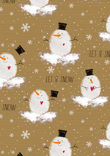 Kerstpapier Bruin Kraft Cute Snowman 40cm x 250meter