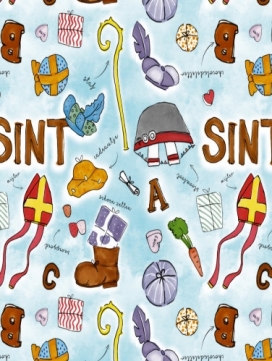 Sintpapier Trendy Sinterklaas On The Move Blauw 60cm x 125meter Sintpapier Trendy Sinterklaas On The Move Blauw 60cm x 125meter