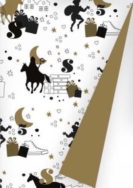 Sintpapier Dubbelzijdig Sint Op De Hoge Daken Zwart & Goud 50cm x 200m Sintpapier Dubbelzijdig Sint Op De Hoge Daken Zwart & Goud 50cm x 200m