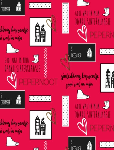 Sintpapier Trendy I Love Sint Rood 50cm x 200meter