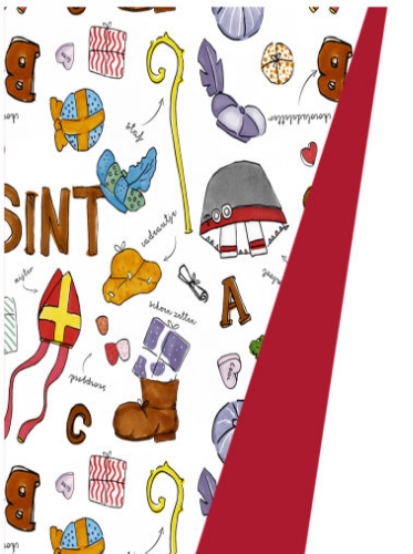 Sintpapier Dubbelzijdig Sinterklaas On The Move Rood 50cm x 200meter