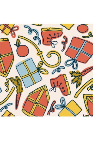 Sintpapier Trendy Sint Mijter & Staf 50cm x 200meter