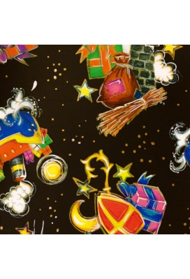 Sintpapier Trendy Sint Mijter & Staf Zwart 50cm x 200meter Sintpapier Trendy Sint Mijter & Staf Zwart 50cm x 200meter