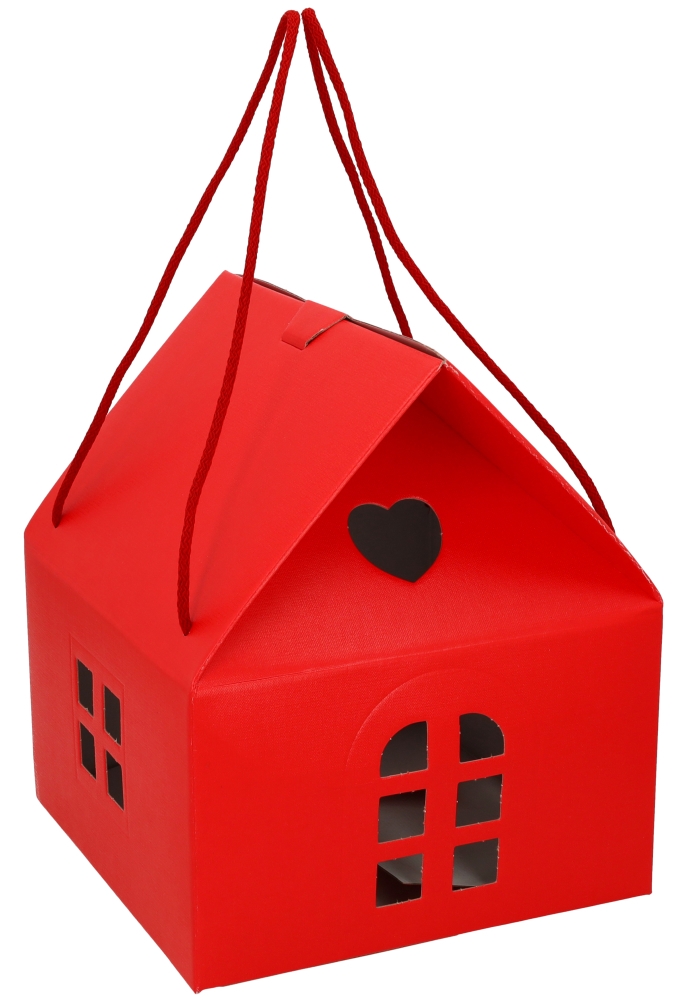 Geschenkdoos Huisje Rood & Koord 24.5x24.5x15cm 20stuks