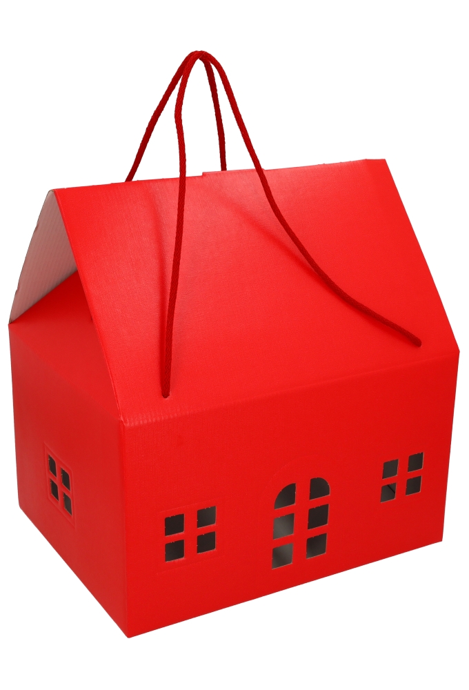 Geschenkdoos Huisje Rood & Koord 33x25x19cm 20stuks Geschenkdoos Huisje Rood & Koord 33x25x19cm 20stuks