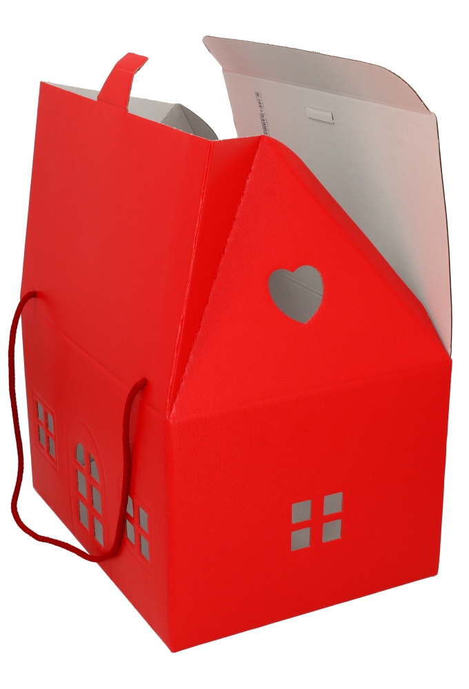 Geschenkdoos Huisje Rood & Koord 33x25x19cm 20stuks Geschenkdoos Huisje Rood & Koord 33x25x19cm 20stuks