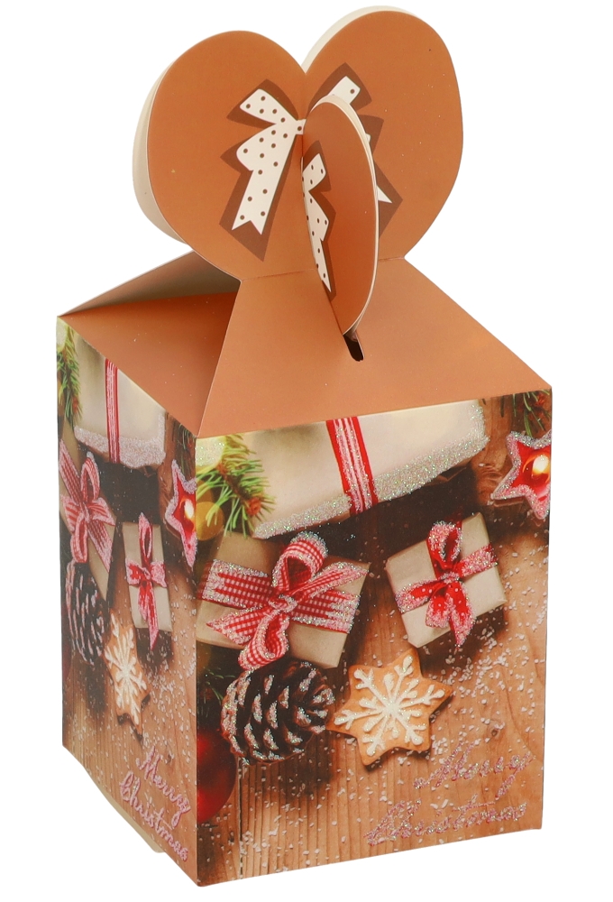 Geschenkdoosje Merry Christmas Beige 8.5x8.5x10.5cm 12stuks