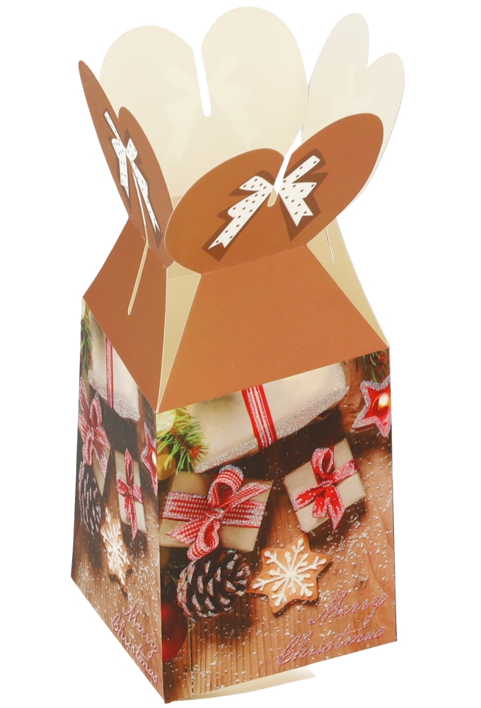 Geschenkdoosje Merry Christmas Beige 8.5x8.5x10.5cm 12stuks