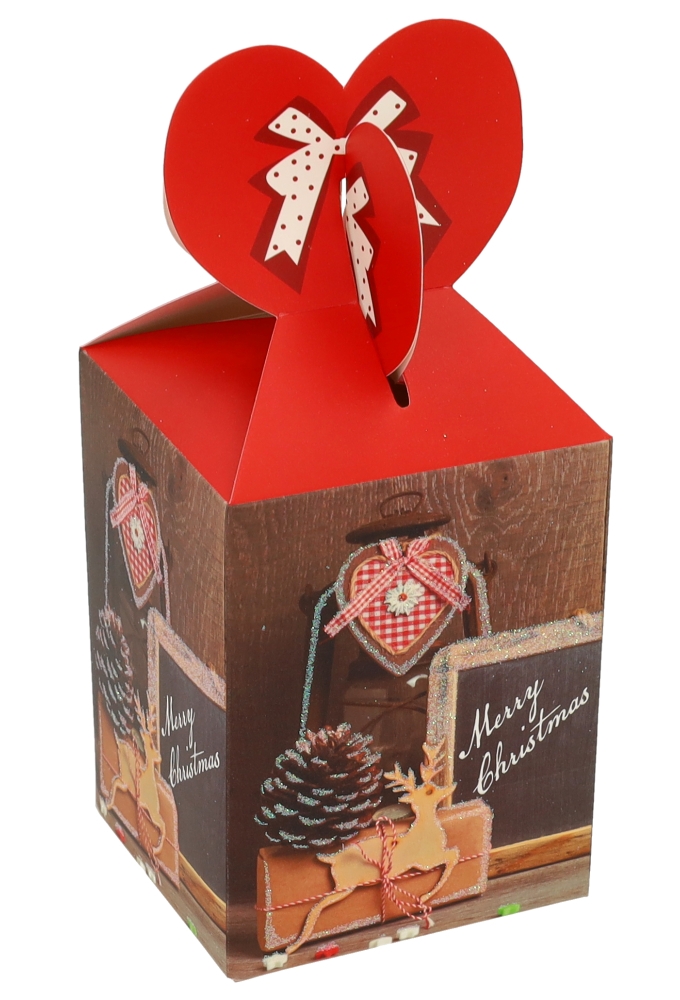Geschenkdoosje Merry Christmas Rood 8.5x8.5x10.5cm 12stuks