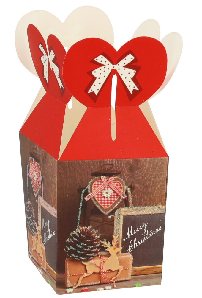 Geschenkdoosje Merry Christmas Rood 8.5x8.5x10.5cm 12stuks