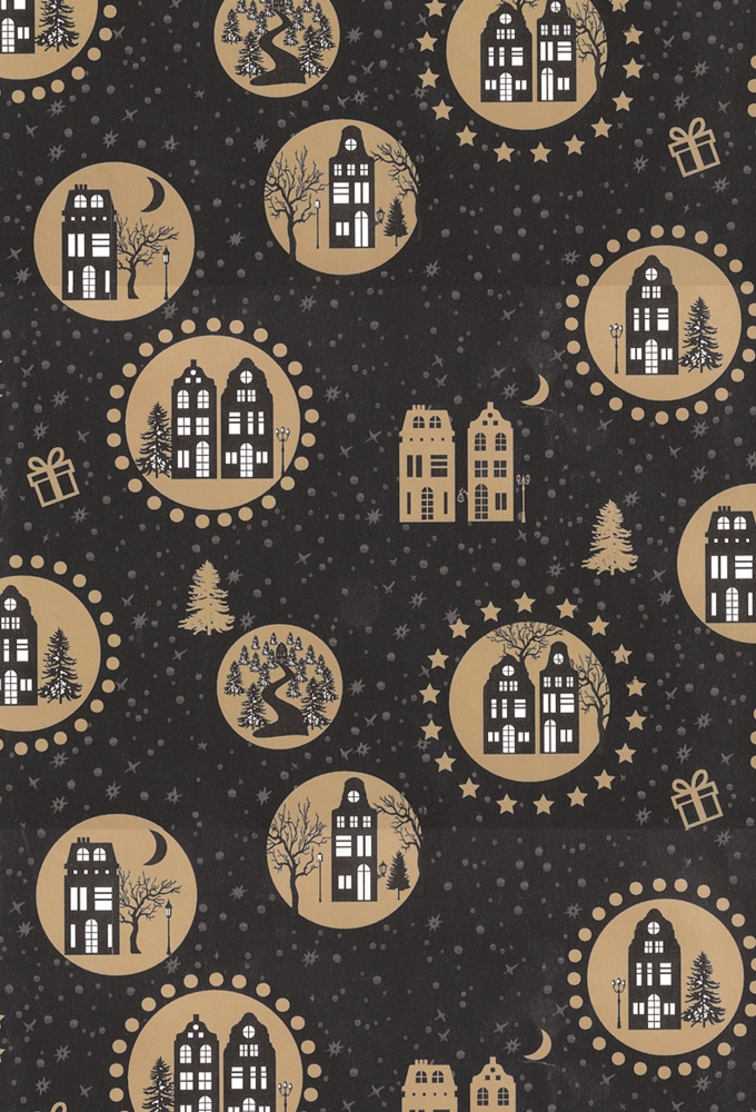 Sintpapier Trendy 70grs Hollands Huisjes Nacht 30cm  x  200meter