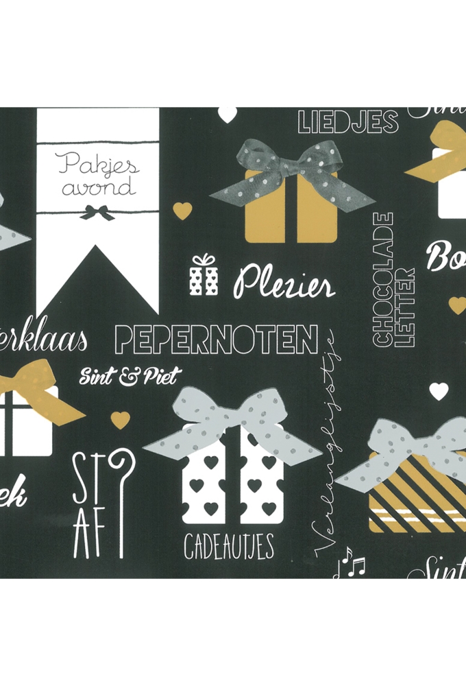 Sintpapier Trendy 70grs Chocoladeletters Zwart 50cm  x  200meter