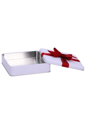 Blikken Wit Vierkant & Rood Lint 14.6x14.6x4cm 24stuks Blikken Wit Vierkant & Rood Lint 14.6x14.6x4cm 24stuks