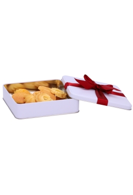 Blikken Wit Vierkant & Rood Lint 14.6x14.6x4cm 24stuks Blikken Wit Vierkant & Rood Lint 14.6x14.6x4cm 24stuks