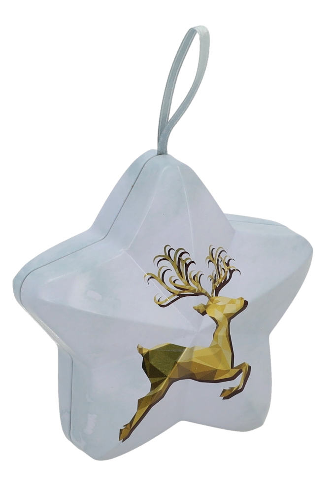 Blikken Wit Ster Rendier 10x9.6x4.5cm 12stuks