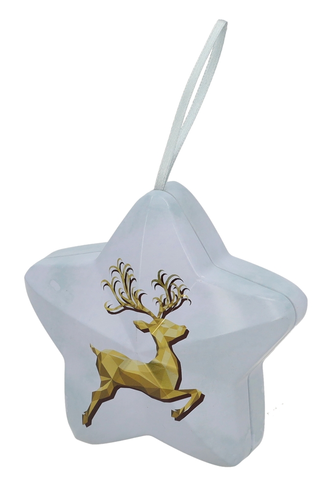 Blikken Wit Ster Rendier 10x9.6x4.5cm 12stuks