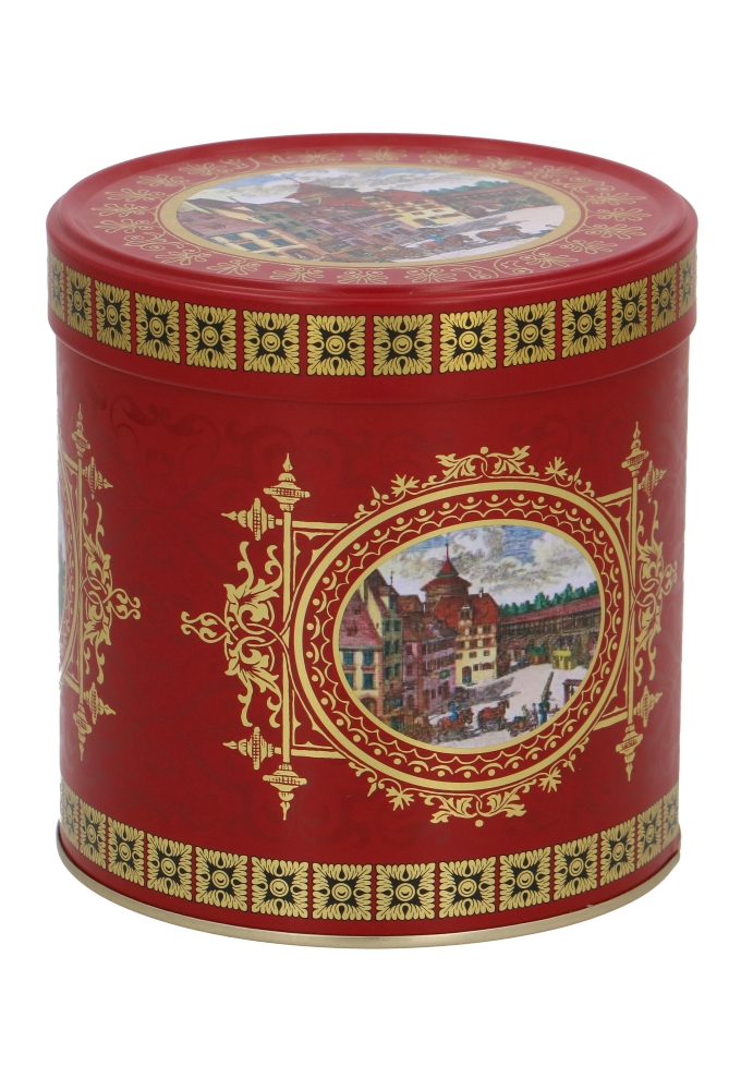 Blikken Rond Rood & Goud Met Stadsgezicht 11.7x12cm 12stuks
