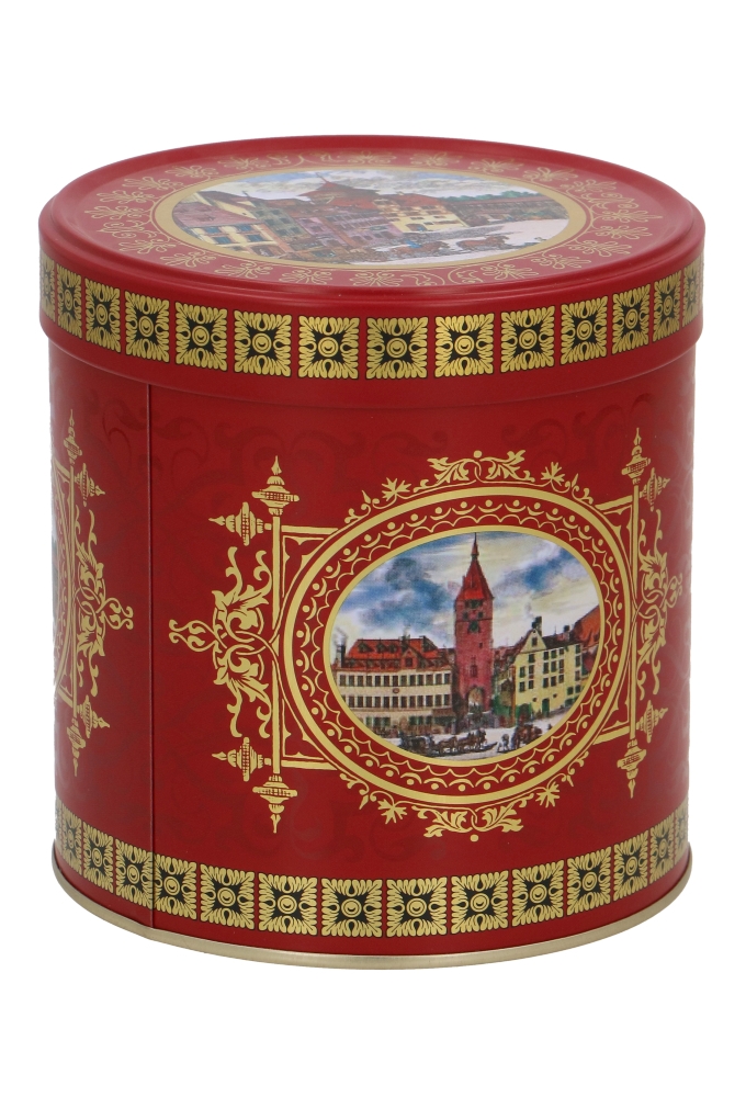 Blikken Rond Rood & Goud Met Stadsgezicht 11.7x12cm 12stuks
