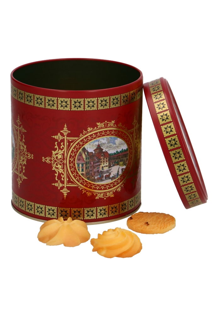 Blikken Rond Rood & Goud Met Stadsgezicht 11.7x12cm 12stuks