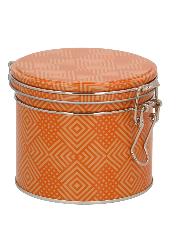 Blikken Oranje Rond Met Patroon & Beugel 10.2x9cm 12stuks