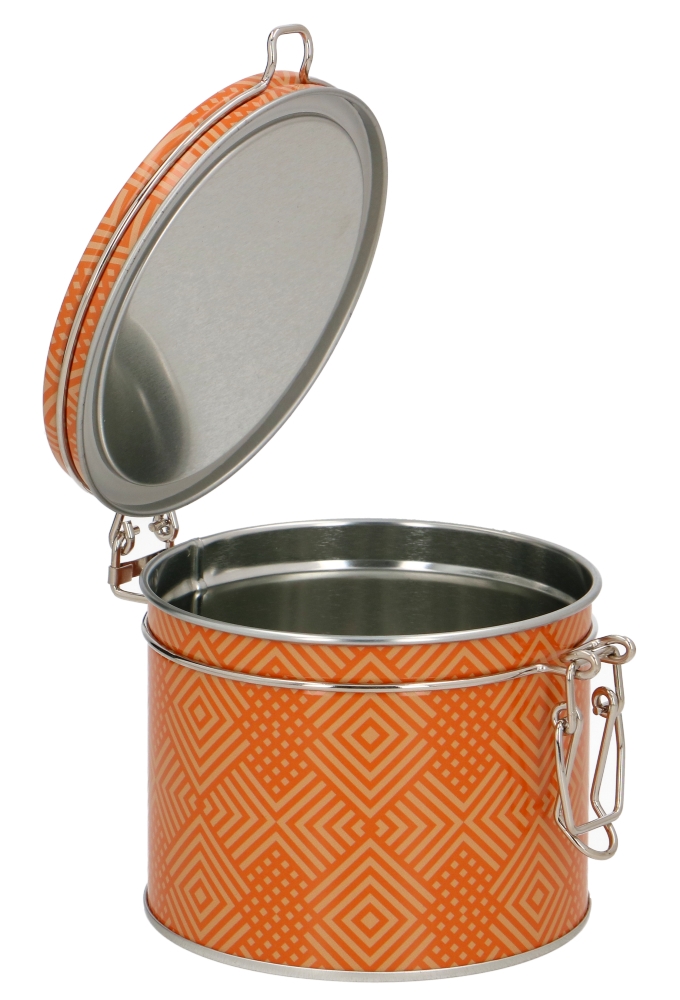 Blikken Oranje Rond Met Patroon & Beugel 10.2x9cm 12stuks