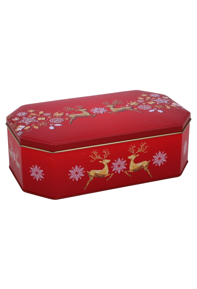 Blikken Achthoek Rendieren 23.8x14.7x7.5cm 12stuks