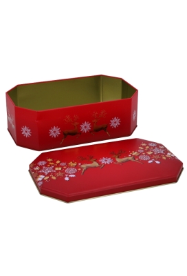 Blikken Achthoek Rendieren 23.8x14.7x7.5cm 12stuks