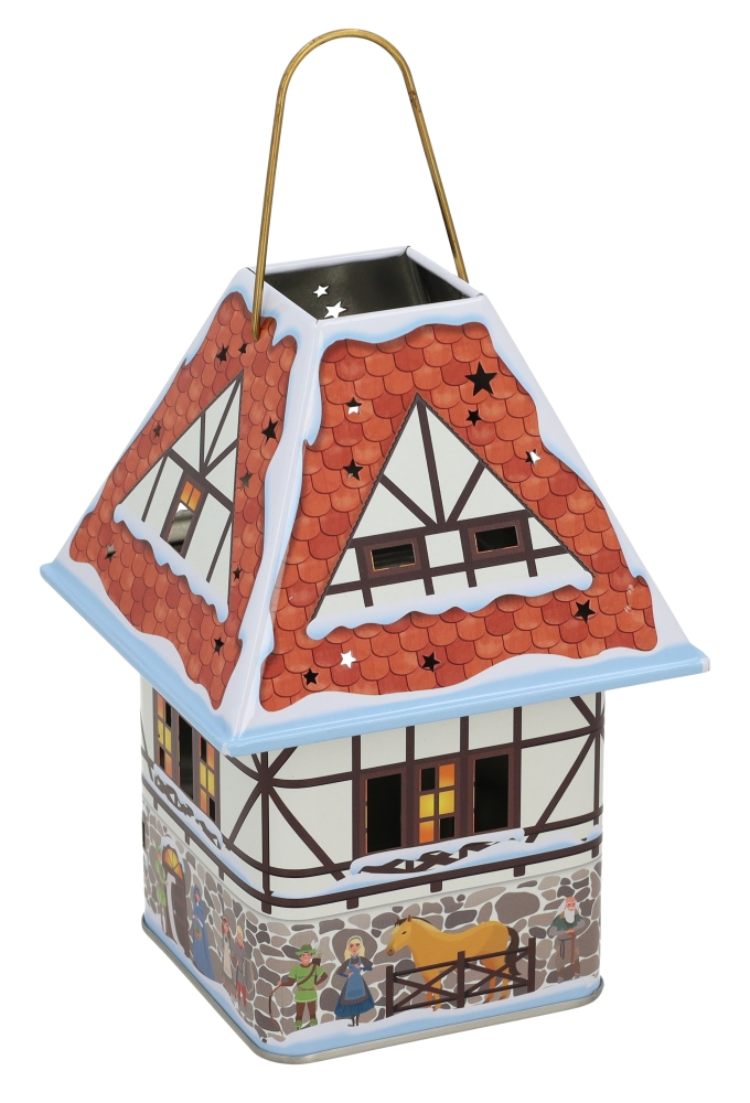 Blikken Theelichthouder Kersthuisje 8.7x8.7x16.5cm 6stuks