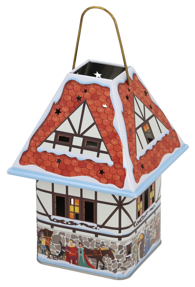 Blikken Theelichthouder Kersthuisje 8.7x8.7x16.5cm 6stuks