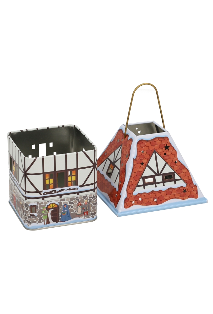 Blikken Theelichthouder Kersthuisje 8.7x8.7x16.5cm 6stuks