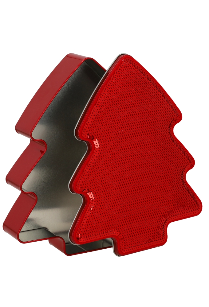 Blikken Rood Kerstboom Met Pailletten 22x18x4cm 12stuks Blikken Rood Kerstboom Met Pailletten 22x18x4cm 12stuks