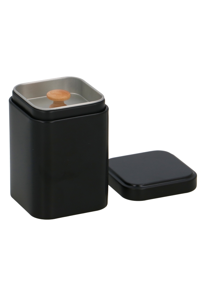 Blikken Zwart Vierkant Inzetdeksel & Hout 5.7x5.7x8.2cm 24stuks