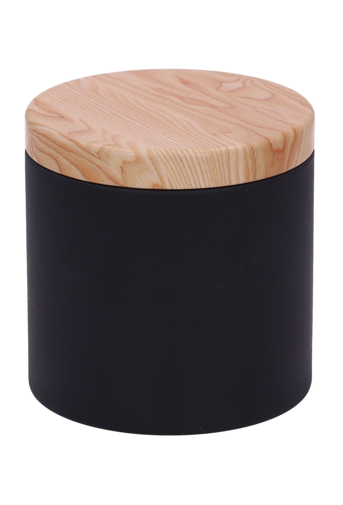 Blikken Zwart Rond Met Houten Deksel 8.8x7.7cm 24stuks