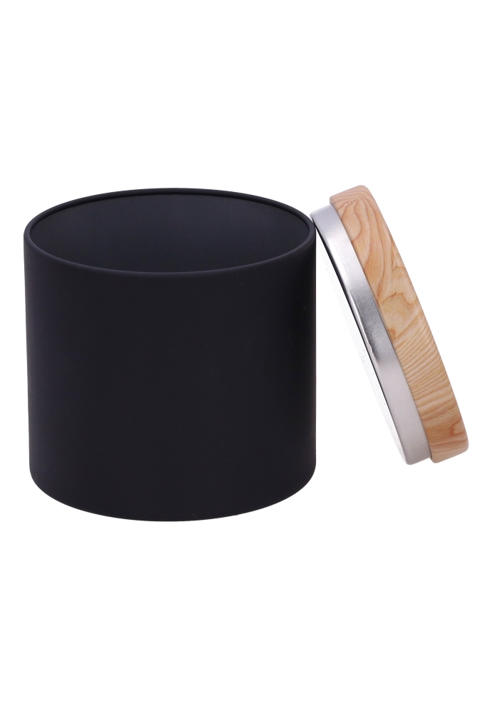 Blikken Zwart Rond Met Houten Deksel 8.8x7.7cm 24stuks