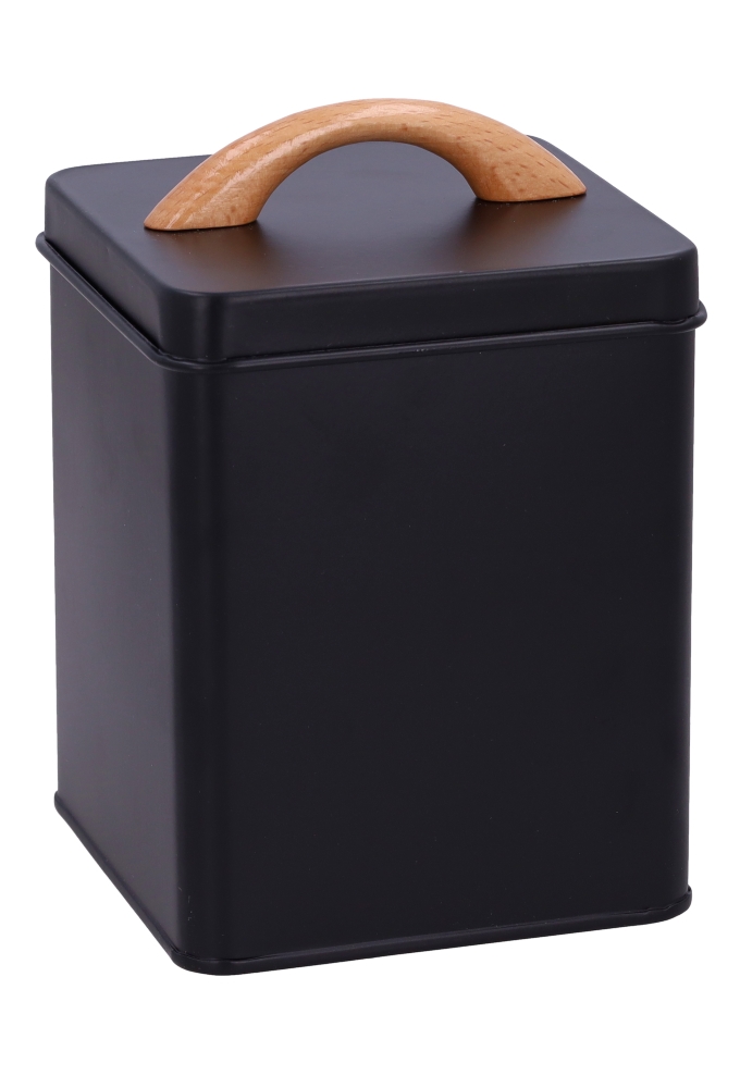 Blikken Zwart Vierkant Met Houten Handvat 11x11x14cm 12stuks