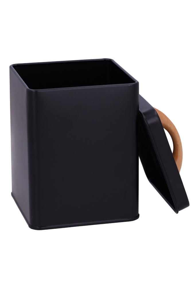 Blikken Zwart Vierkant Met Houten Handvat 11x11x14cm 12stuks