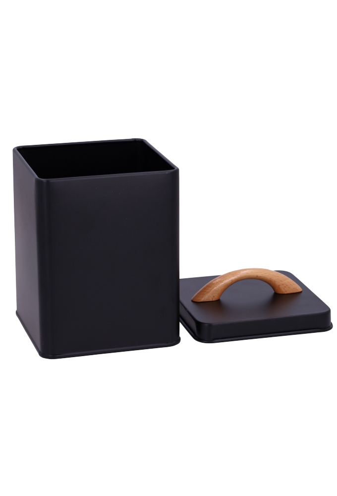 Blikken Zwart Vierkant Met Houten Handvat 11x11x14cm 12stuks
