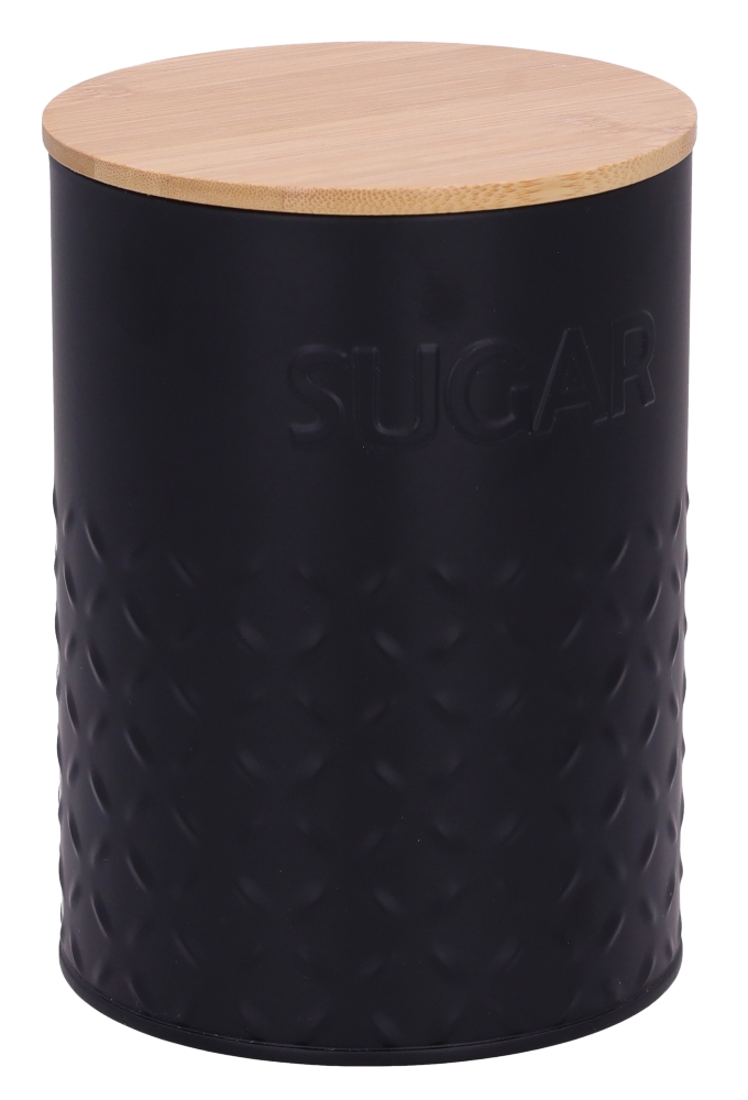 Blikken Zwart Rond Suikerpot Met Bamboe Deksel 11x15cm 12stuks
