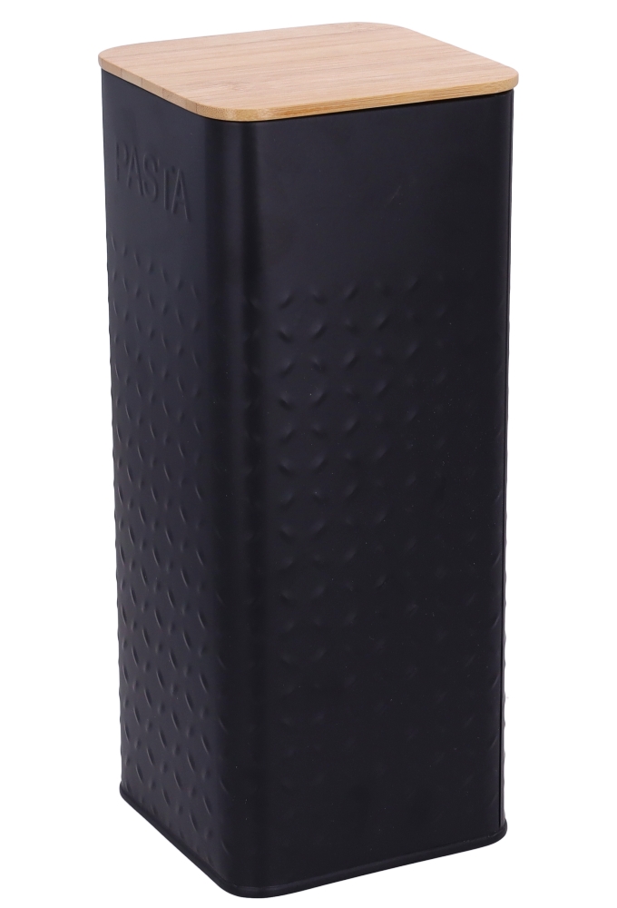 Blikken Zwart Pasta Voorraadpot Met Bamboe Deksel 11x11x27cm 12stuks