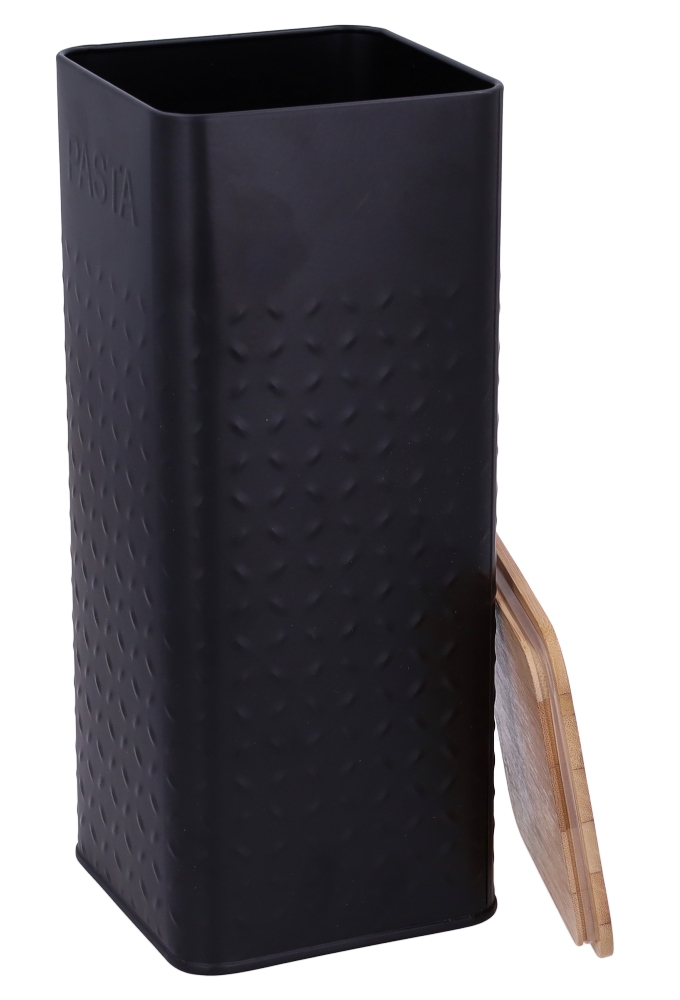 Blikken Zwart Pasta Voorraadpot Met Bamboe Deksel 11x11x27cm 12stuks