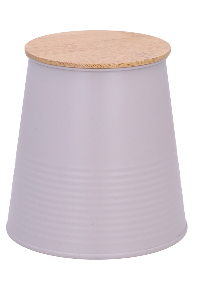 Blikken Wit Conisch Met Bamboe Deksel 14x10.7x14.5cm 12stuks Blikken Wit Conisch Met Bamboe Deksel 14x10.7x14.5cm 12stuks
