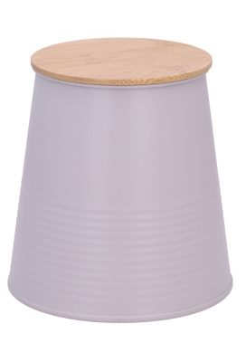 Blikken Wit Conisch Met Bamboe Deksel 14x10.7x14.5cm 12stuks Blikken Wit Conisch Met Bamboe Deksel 14x10.7x14.5cm 12stuks