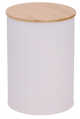 Blikken Wit Rond Koffie Met Bamboe Deksel 10x13.5cm 12stuks