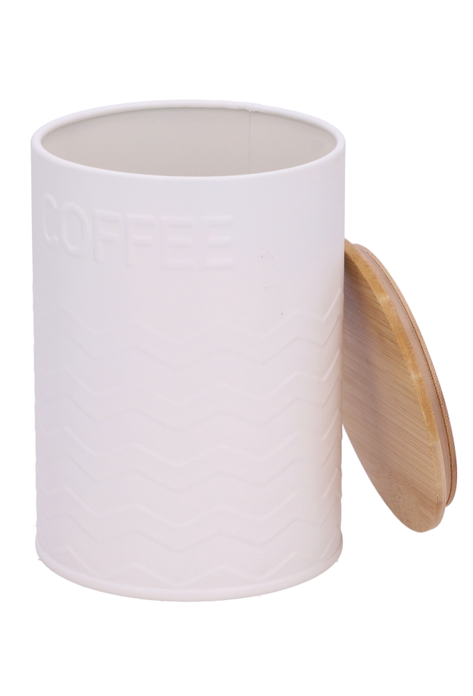 Blikken Wit Rond Koffie Met Bamboe Deksel 10x13.5cm 12stuks