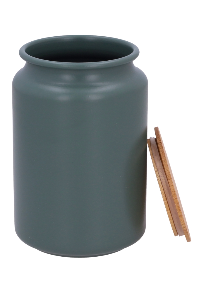 Blikken Groen Rond Met Bamboe Deksel 9.5x8.5x14cm 12stuks