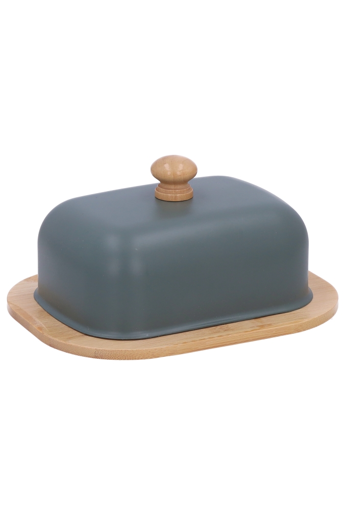 Blikken Groen Botervloot Met Bamboe Onderkant 18.5x12.5x6cm 12stuks