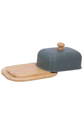 Blikken Groen Botervloot Met Bamboe Onderkant 18.5x12.5x6cm 12stuks